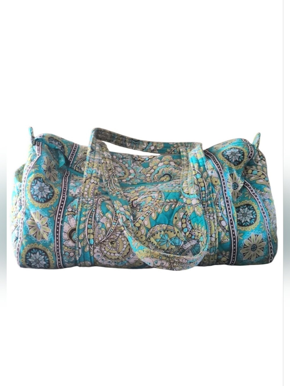 Vera Bradley Peacock Duffle Bag Turquoise And Green Double Handle Side Pocket